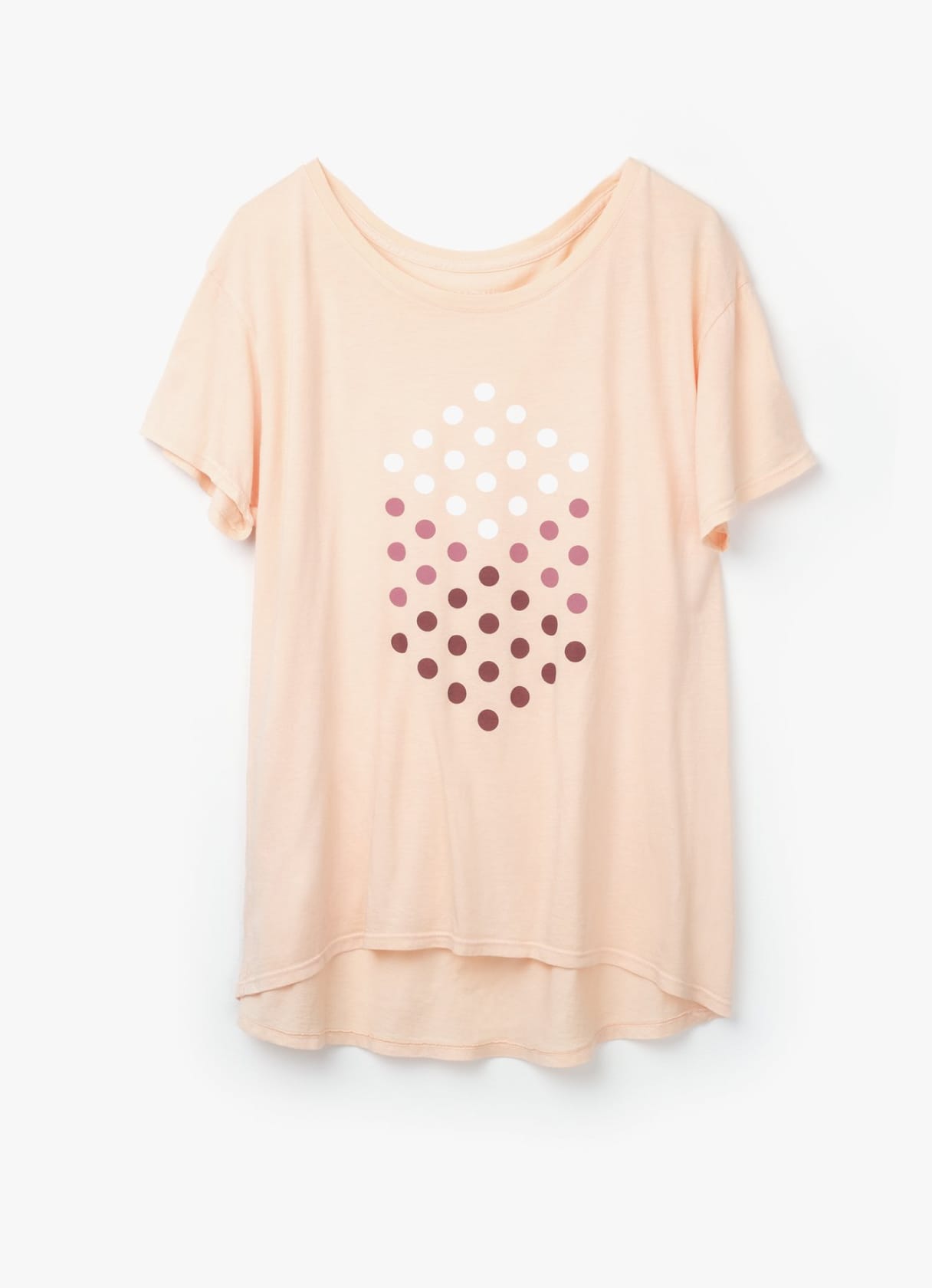 Front of men's Artwork Tee in peach with white and brown dots forming an isometric cube.